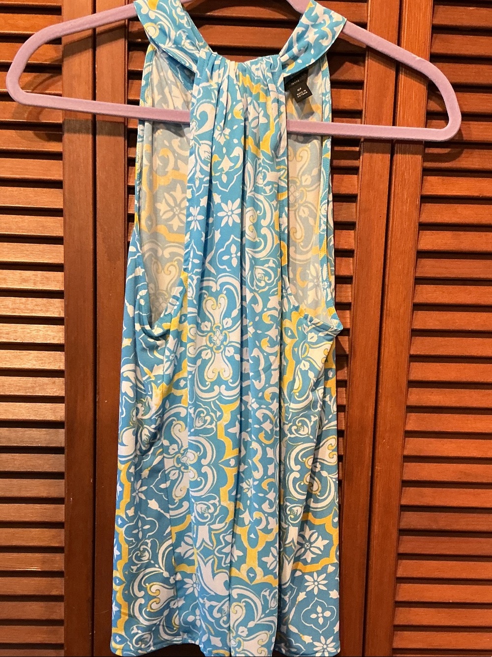 Ann Taylor Blue and Yellow Patterned Sleeveless Tank